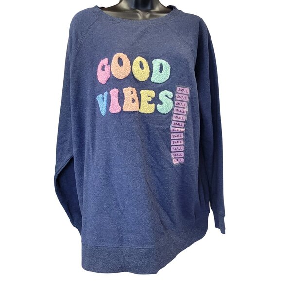 Wildfox  Sweatshirt "Good Vibes" Blue Rainbow Womens Small New with Tags - Picture 2 of 8